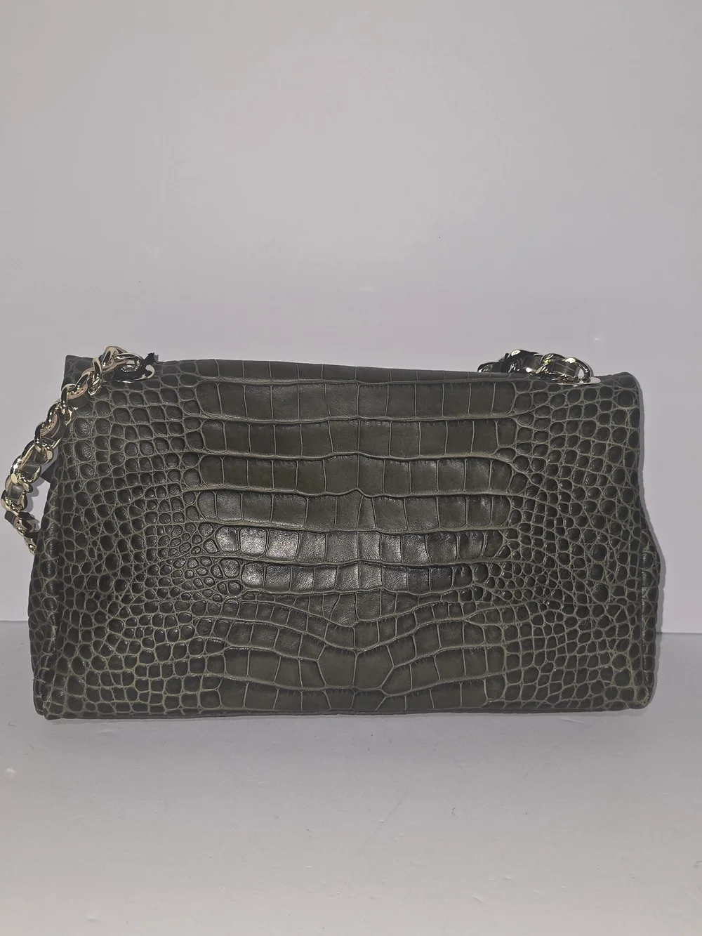 Italian Claudia Firenze Olive Croc-Embossed Leather Shoulder /clutch Bag